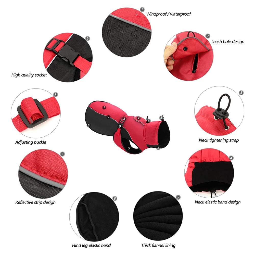Winter Warm Waterproof Dog Jacket with Reflective Stripes – XL-6XL Coat for Medium & Large Dogs