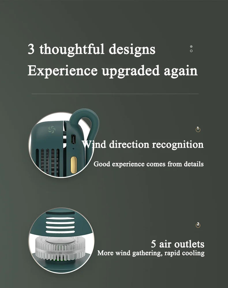 Portable Silent Mini Clip Fan Bladeless USB Fan Built-in 900mAh Battery Hanging Waist Electric Fan 3 Speeds for Outdoor Travel