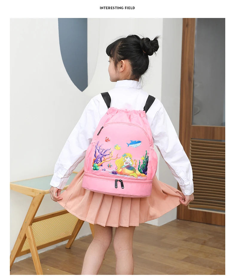 Kids Swimming Backpack Children Dry Wet Sports Gym Fitness Bag Waterproof Beach Shoulder Rucksack  Cartoon Travel Duffel Pack