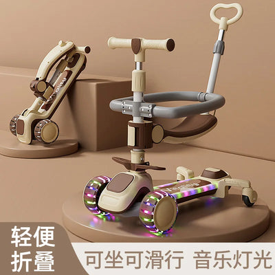 New Children's Scooter Multifunctional Toy Car for Boys and Girls with Guardrails Universal Wheels Five in One Children Scooter