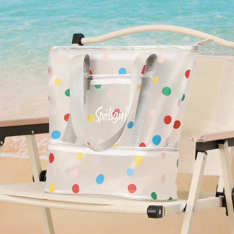 Women Swimming Bag Clear Mesh Bags Handbags Wet Dry Net Pool Beach Pouch Sac De Sport Striped Transparent Shoulder Bag XA387WA
