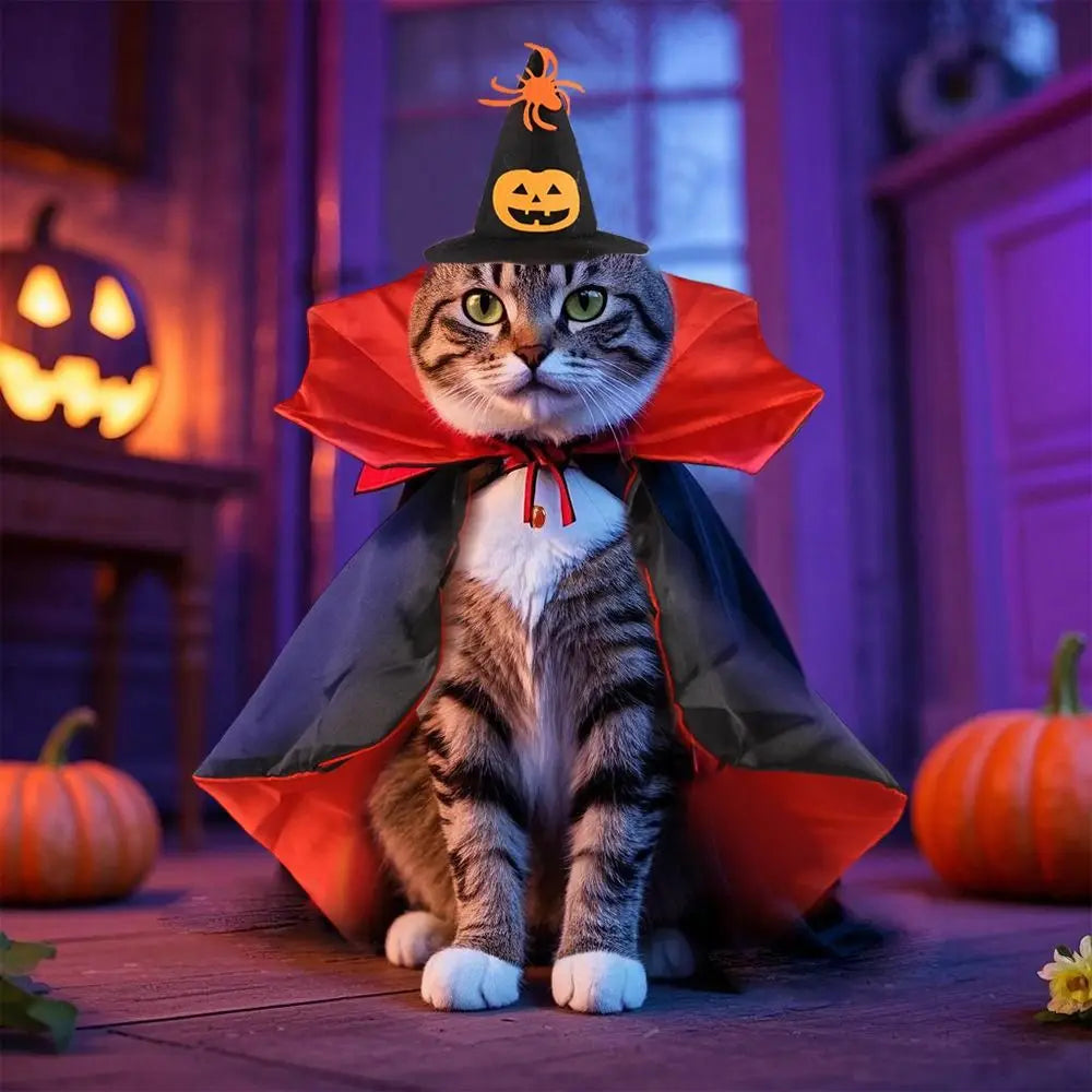 Stand-collar Halloween Pet Costume Adjustable Comfortable Cat Cosplay Cloak Pet Supplies Soft Fabric Dogs Knight Cape Party