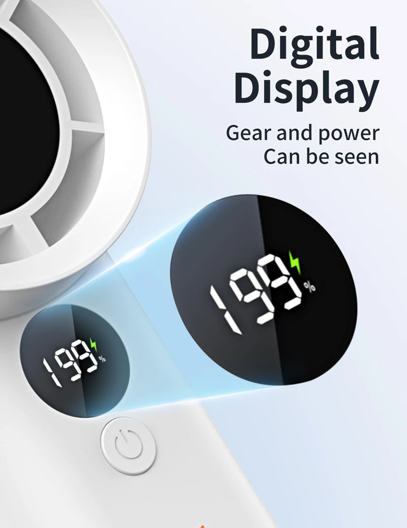Xiaomi New Handheld Fan 100 Wind Speeds Adjustable USB Charging Mini Digital Display Large Wind Turbine Leafless Electric Fan