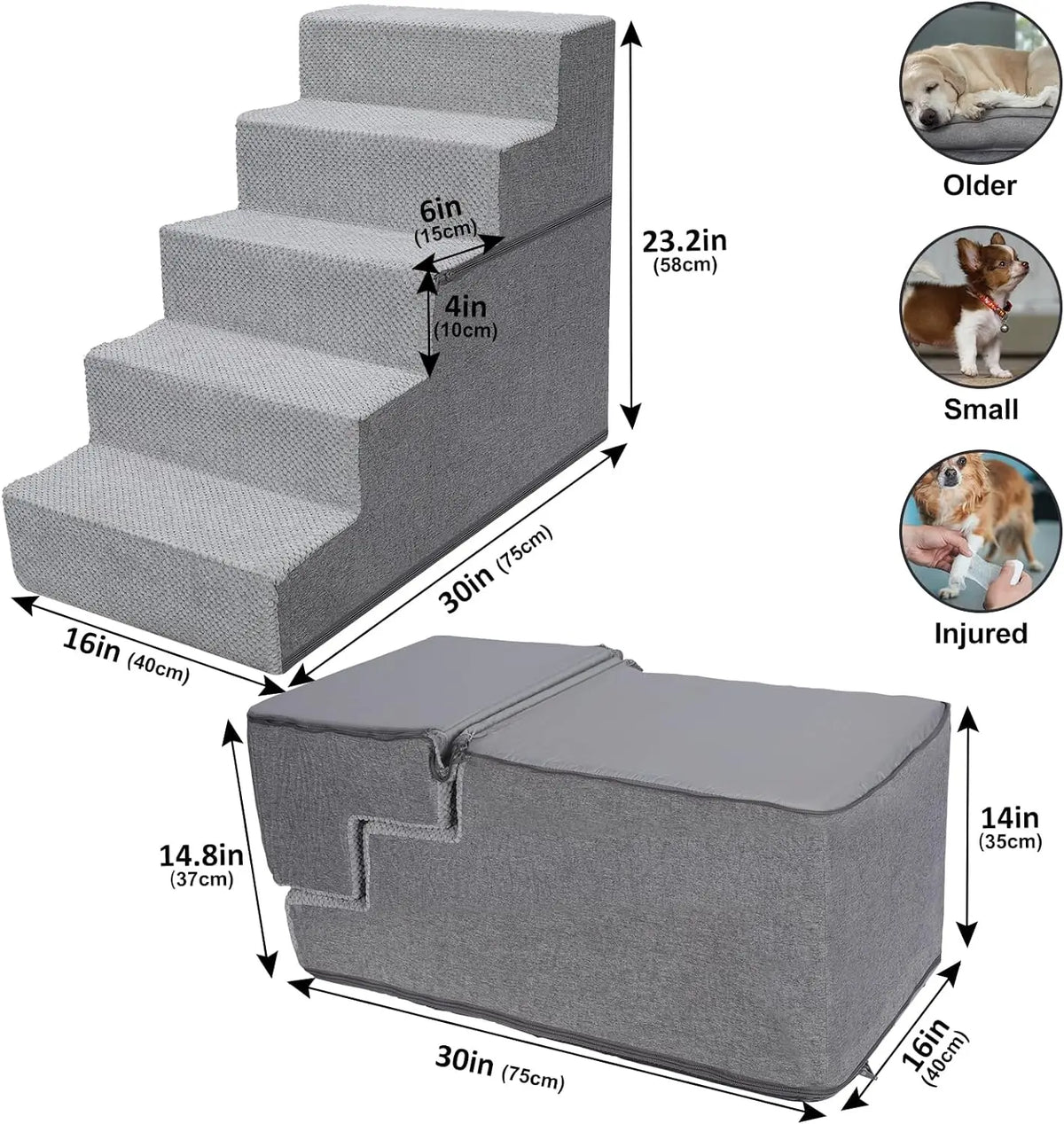 Nonslip High Density Foam Dog Ladders Indoor Home Couch Sofa High Bed Pet Stairs Folding 5-Grades Dog Steps with Removable Cover