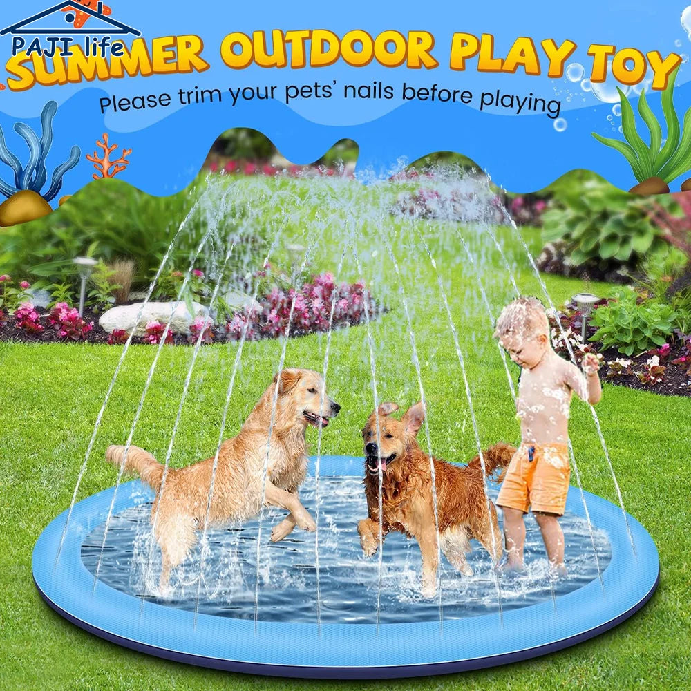 Splash Pad for Dogs Kids Outdoor Water Play Mat Sprinkler Toy Non-Slip Dog Pool Summer Backyard Fun Durable Pet Water Mat