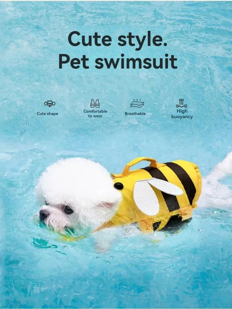 Summer Pet Dog Life Jacket Vest Clothes Life Vest Collar Harness Pet Dog Swimming Summer Swimwear Clothes Little Bee Pet Clothes