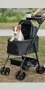 Folding 3-in-1 Dog Stroller with Removable Travel Carrier