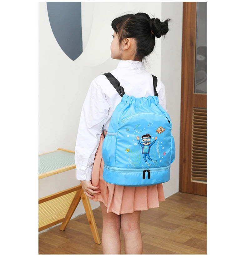 Kids Swimming Backpack Children Dry Wet Sports Gym Fitness Bag Waterproof Beach Shoulder Rucksack  Cartoon Travel Duffel Pack