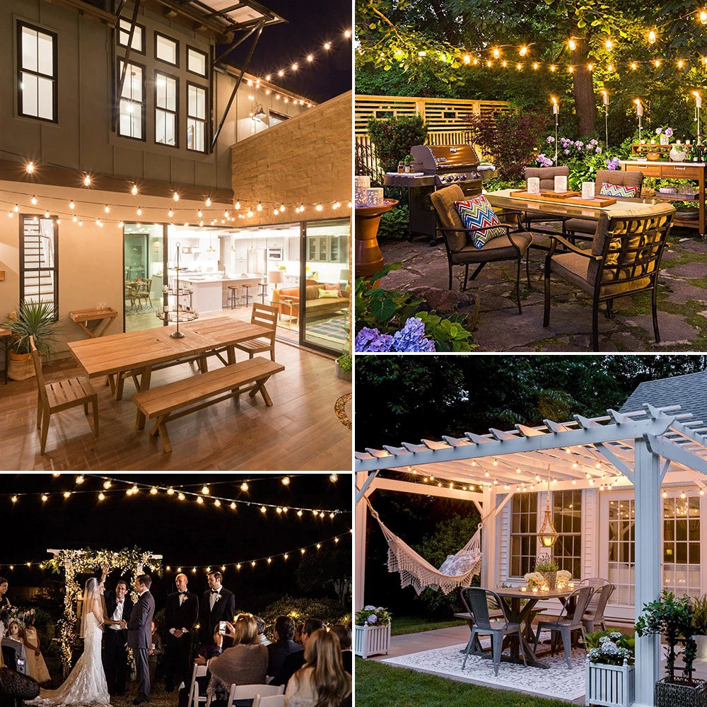 ST38 LED String Lights 10M 15M 30M Waterproof Patio Light Outdoor LED Fairy Light Wedding Decoration For Garden Cafe Backya