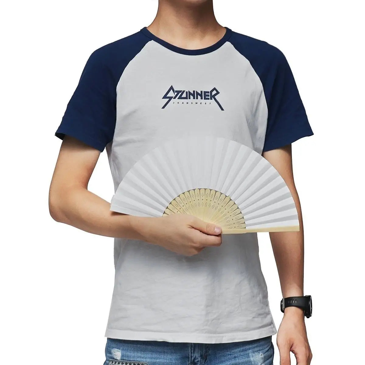 Hand Held Paper Fans White Silk Bamboo Folding Fans Handheld Folded Fan for Wedding Party DIY Decoration