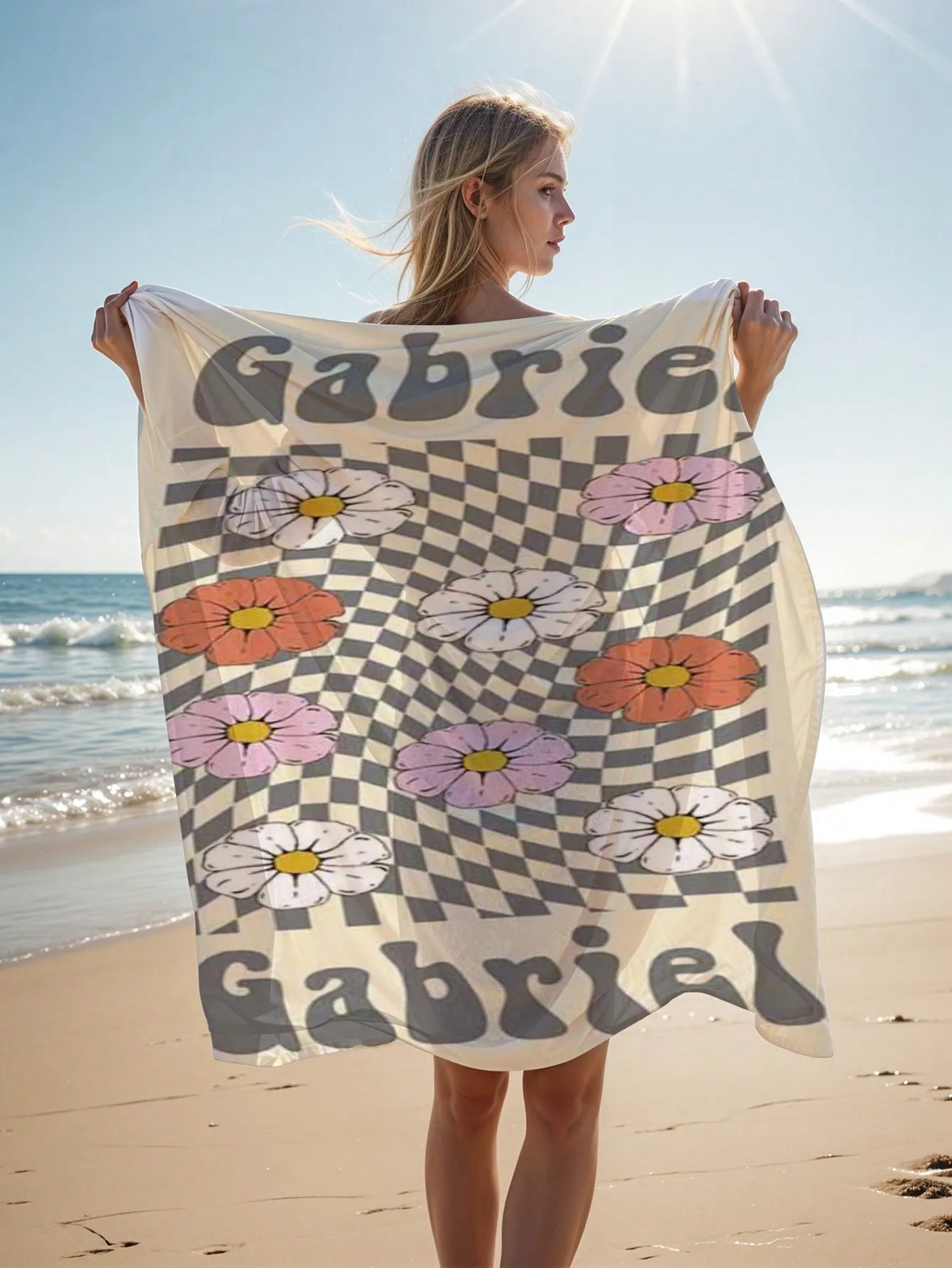 1pc Custom Name Beach Towel,  Pool Towel, Personalized Name Beach Towel, Personalized Bath Towel, Letter Combination Beach Towel