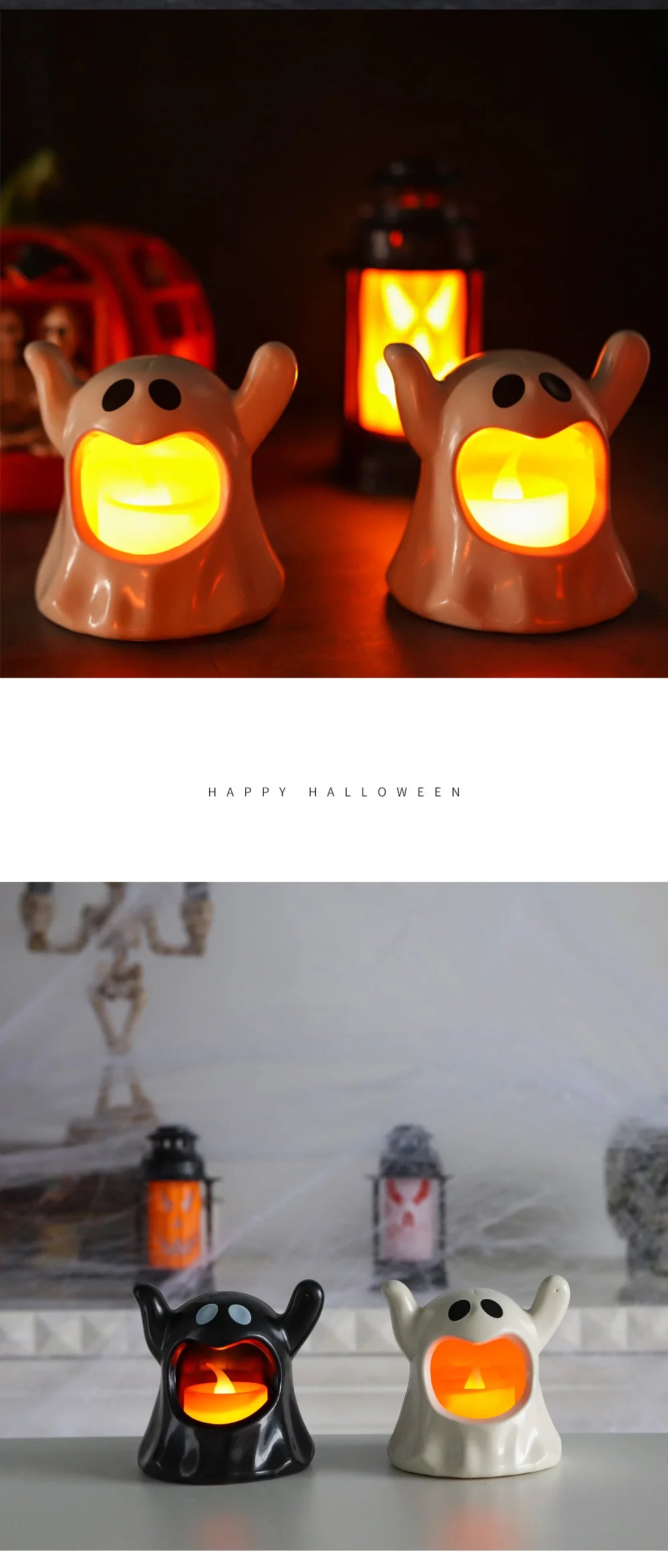 2024 New Halloween Ghost Lamp With LED Flameless Candles Decorative Halloween Party Ghosts Horror Atmosphere Props Decoration