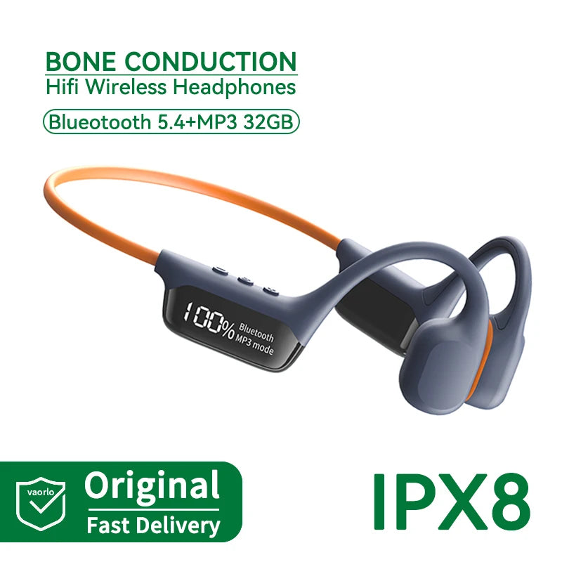 #IPX8 Waterproof Bone Conduction Wireless Headphone Bluetooth 5.4+32GB RAM MP3 Player HIFI Music Sport Swimming Headset with Mic