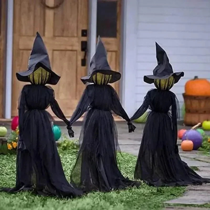 Halloween Colourful Glow Three Hand-Holding Witches Sound-activated hand-holding witch Halloween light up decoration props