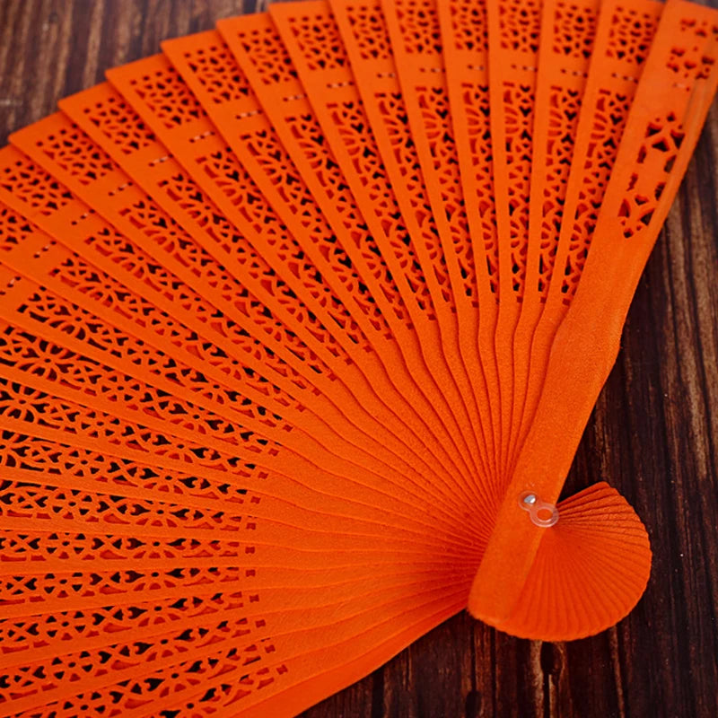 Fashion Wedding Hand Fragrant Party Carved Bamboo Folding Fan Chinese Wooden Fan Vintage Hollow Antiquity Folding Fan