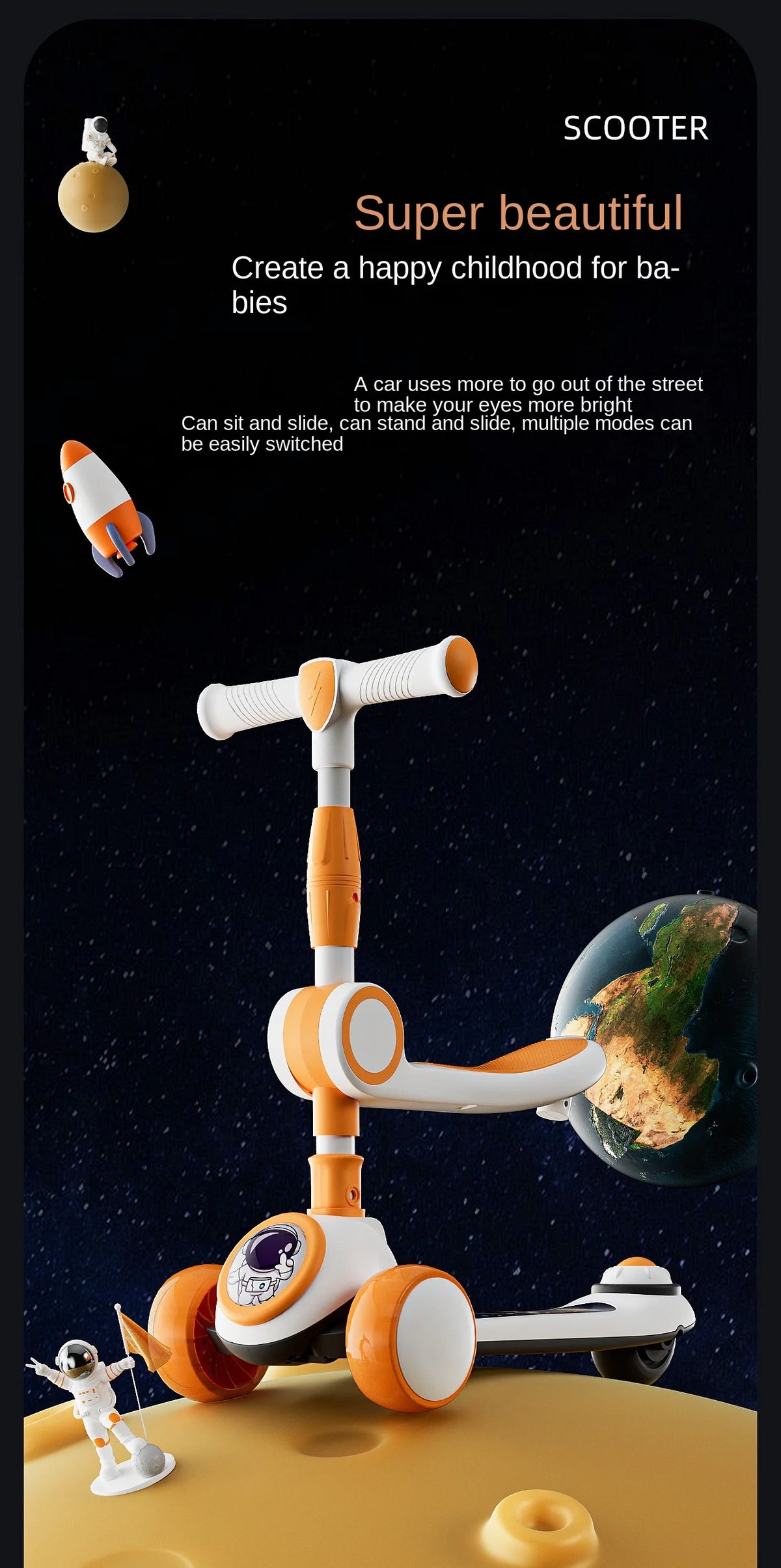 Cycling City Foldable Space Children's Scooter With Seat Push Handle Baby Toy Car Super Load-bearing Music Flash Wheel Scooter