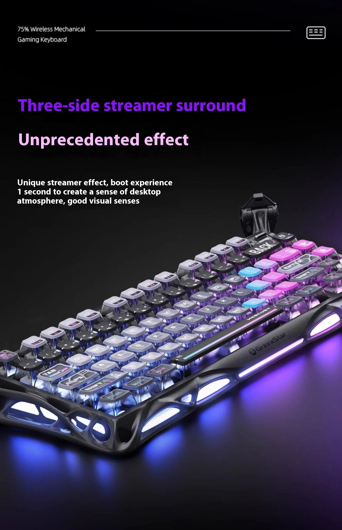 GravaStar 75k1pro Esports Gaming Mechanical Keyboard 79 Key Cyberpunk Theme Aluminum Alloy Keyboard Tablet Laptop Office Gaming