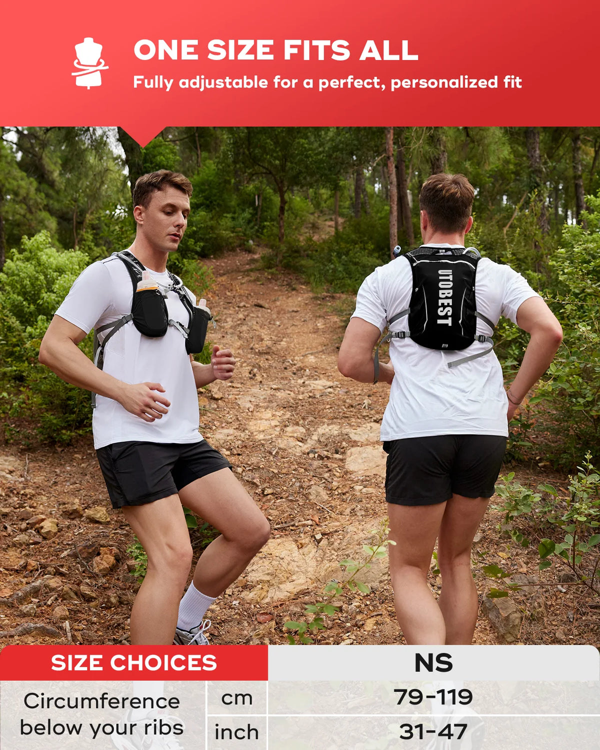 UTOBEST Running Hydration Vest 5L Lightweight Hydration Backpack with 2pcs 350ml Water Bottles for Bicycle Marathon Hiking