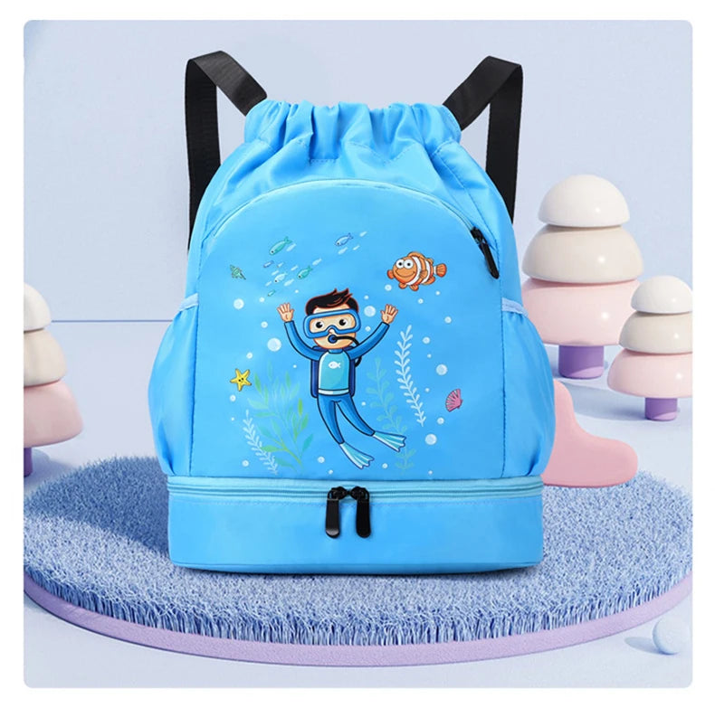 Kids Swimming Backpack Children Dry Wet Sports Gym Fitness Bag Waterproof Beach Shoulder Rucksack  Cartoon Travel Duffel Pack