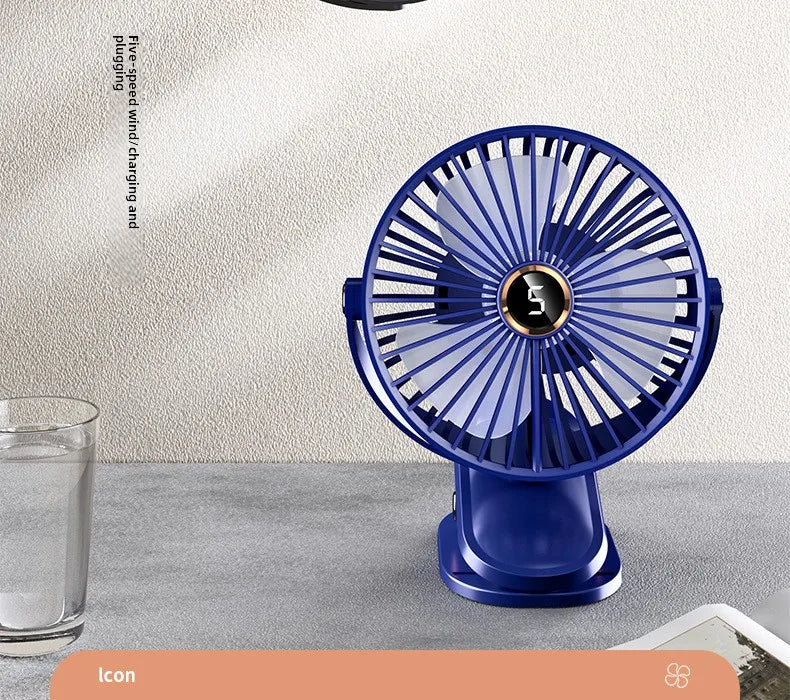 1800mAh Clip Electric Fan 5 Speed Quiet Rechargeable Desktop Portable Air Circulator Wireless Fan with LED Light Camping Fans