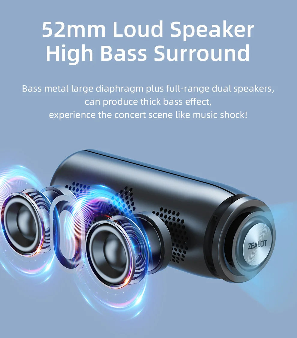 ZEALOT-S51 Powerful Bluetooth Speaker Bass Wireless Speakers Subwoofer Waterproof Sound Box Support TF, TWS, USB Flash Drive