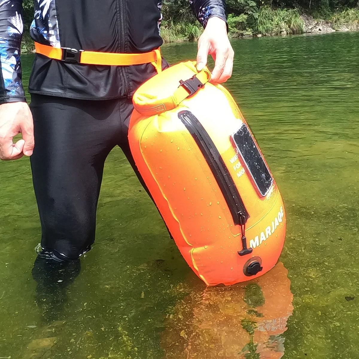 Outdoor Swimming Buoy Swim Float Dry Bag with Waist Belt Waterproof PVC Storage Bag Touch Screen for Water Sports