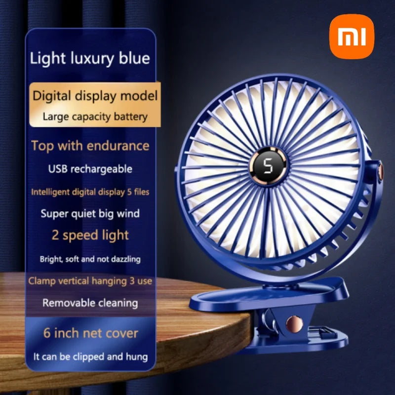 Xiaomi Clip-on Fan 5 Speed Quiet Rechargeable Home Desktop Portable Air Circulator Wireless Fan Light With LED Display For Camp