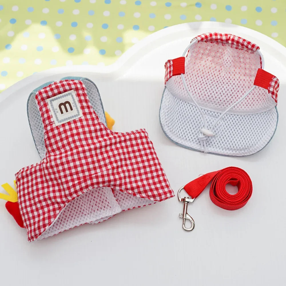 Cartoon Pet Harness Leash Sun Hat Set Cute Kitten Puppy Costume Cat Small Dogs Vest Harness Rope Cap 3pcs Outdoor Pet Supplies