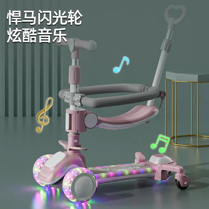 New Children's Scooter Multifunctional Toy Car for Boys and Girls with Guardrails Universal Wheels Five in One Children Scooter
