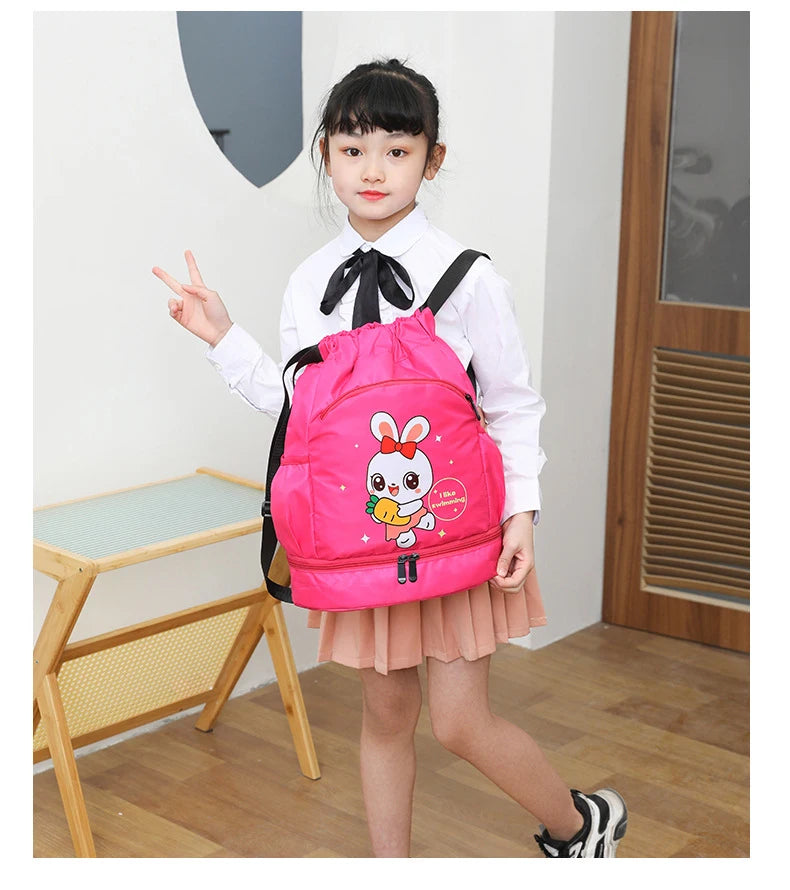 Kids Swimming Backpack Children Dry Wet Sports Gym Fitness Bag Waterproof Beach Shoulder Rucksack  Cartoon Travel Duffel Pack