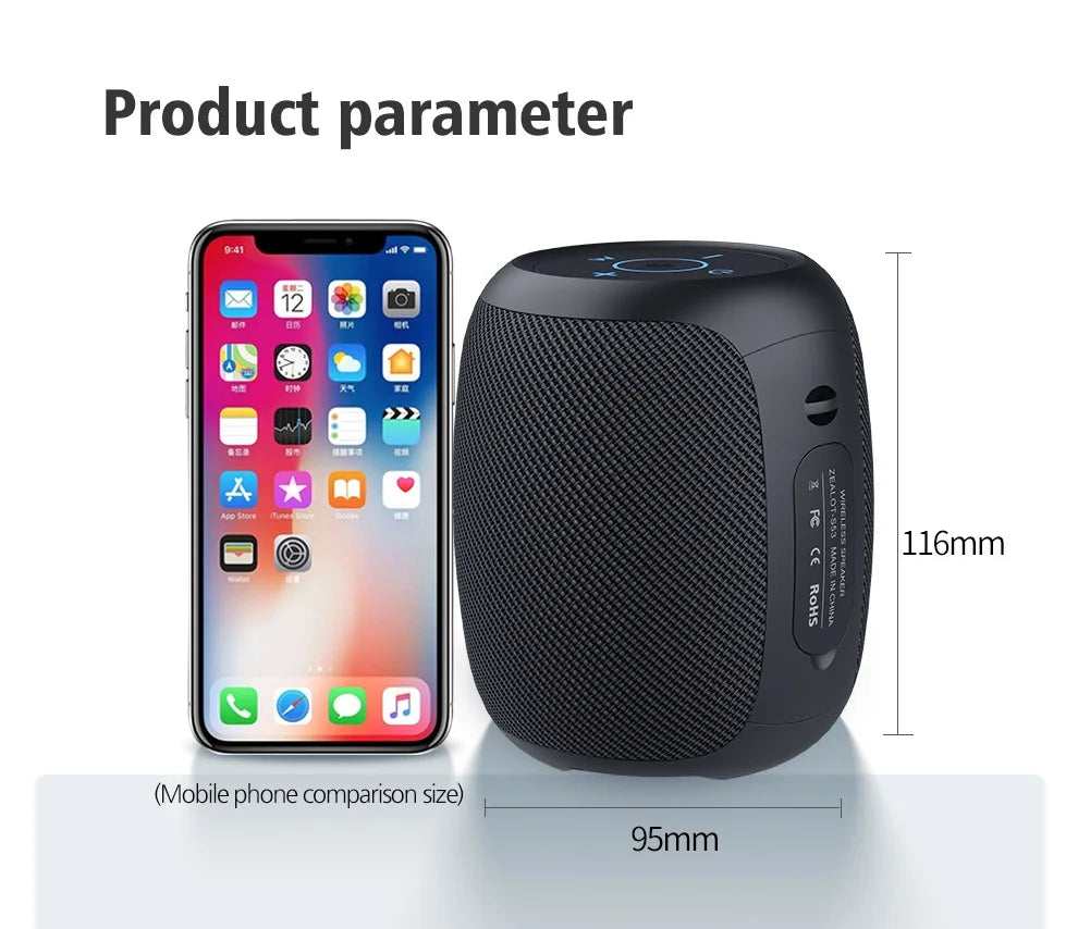 ZEALOT-S53 Portable Bluetooth Speaker 10 hours 10w super loud sound bluetooth speaker IPX6 waterproof for phone TF card USB