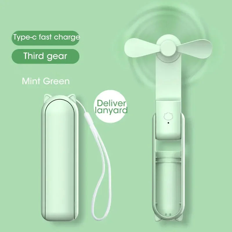 2000mAh Power Bank 3 Gears Portable Fan Super Mini Handheld Fan USB Rechargeable Fan Foldable Hand Held Small Pocket Fan
