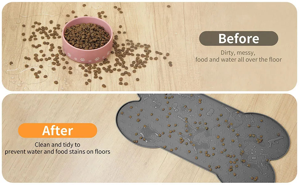 Dog Food Mat Anti-Slip Silicone Thicker Pet Placemat Waterproof Feeder Pad with Raised Edge Puppy  Feeding Mats