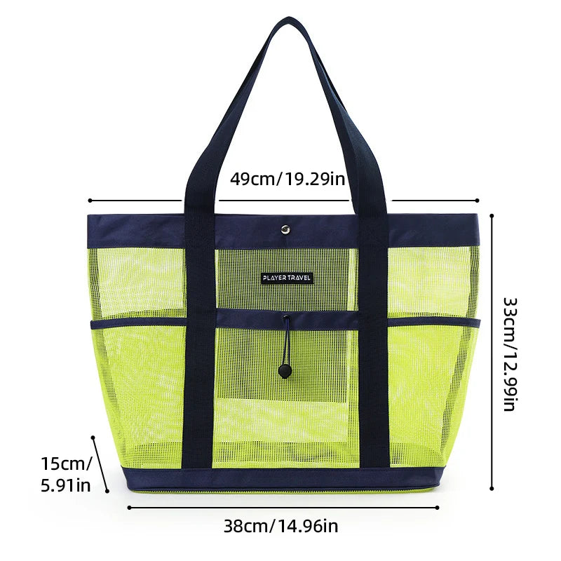 Quick Dry Beach Swimming Shoulder Bag Large Capacity Mesh Wash Bag Multiple Pockets Summer Drawstring Bathing Washing Handbag