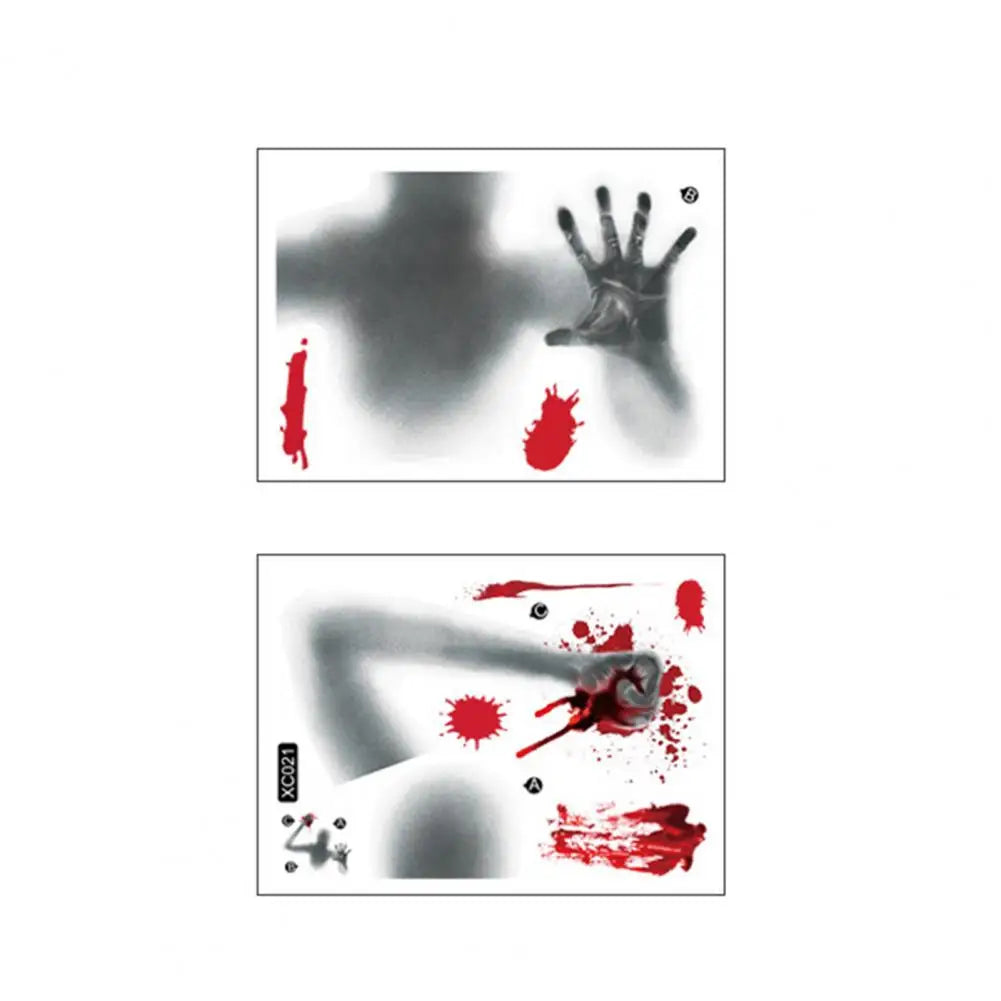 Halloween Sticker Ghost Shadow Blood Handprint Window Glass Sticker Traceless Scary Red Blood Print Window Wall Decal Decoration