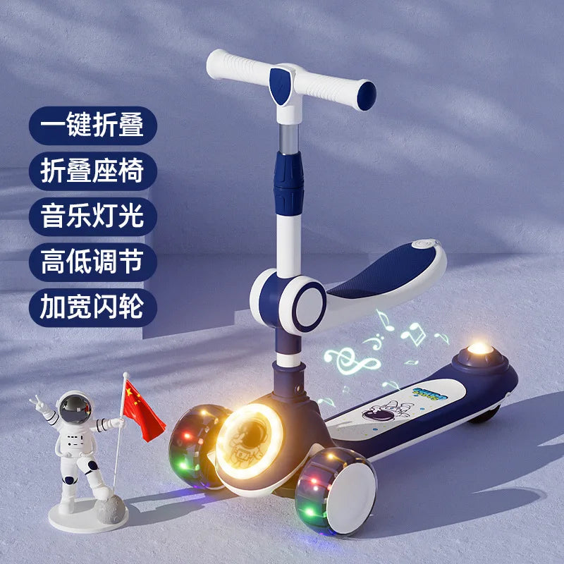 Cycling City Foldable Space Children's Scooter With Seat Push Handle Baby Toy Car Super Load-bearing Music Flash Wheel Scooter
