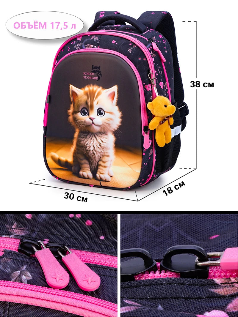 Orthopedic School Bags For Girls Cartoon Cat 3D Folded Backpacks Girl Waterproof Children School Bag Kids Mochila Escolar