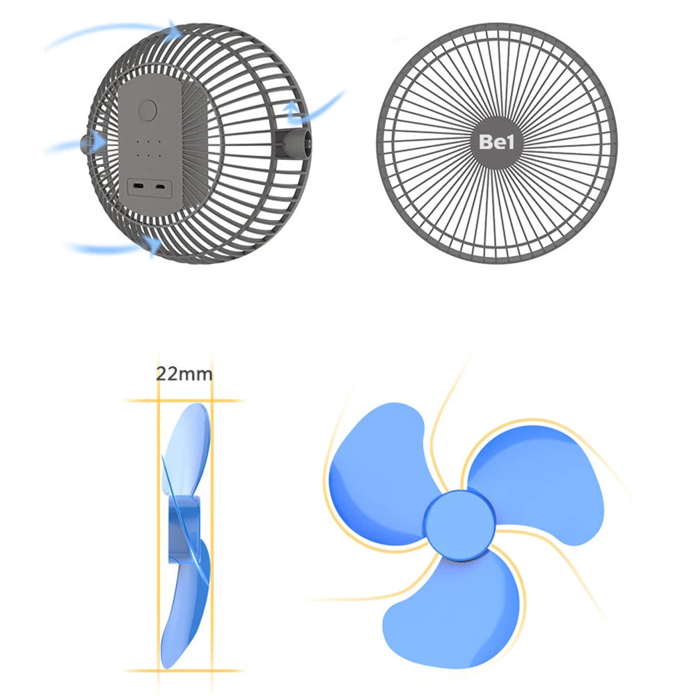 5inch/8inch Rechargeable Battery Operated Clip on Fan, USB & Type-C Charging, 4 Speeds Adjustable Portable Desktop Fan