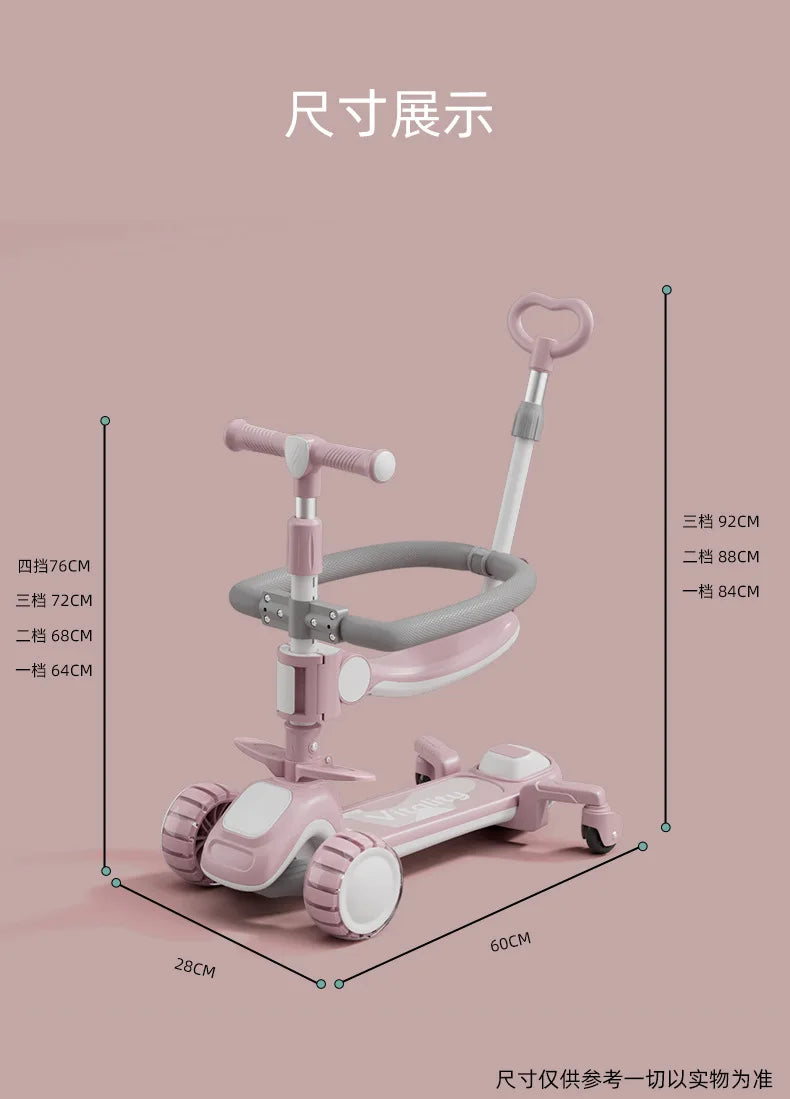 New Children's Scooter Multifunctional Toy Car for Boys and Girls with Guardrails Universal Wheels Five in One Children Scooter