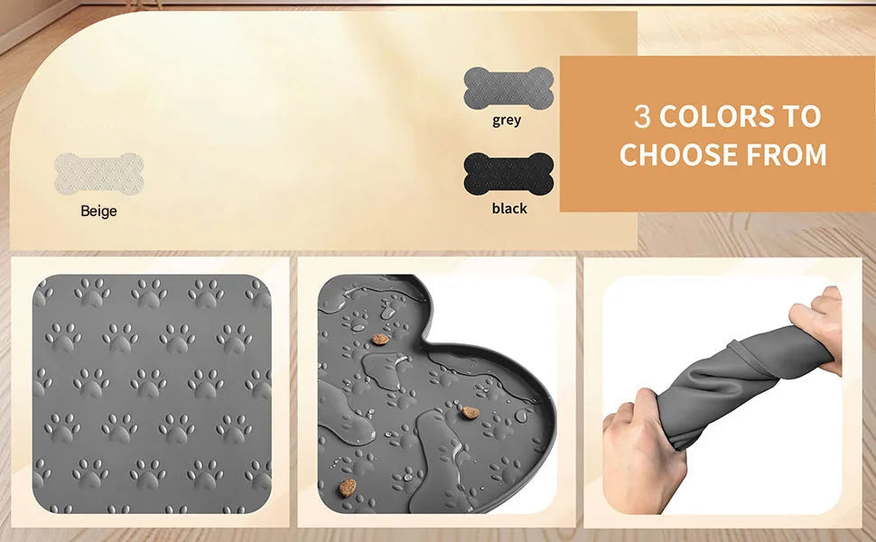 Dog Food Mat Anti-Slip Silicone Thicker Pet Placemat Waterproof Feeder Pad with Raised Edge Puppy  Feeding Mats