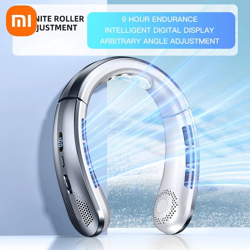 Xiaomi Portable Mini Hanging Neck Fan Digital Display Power Bladeless Fan Neckband Air Cooler USB Rechargeable Fan Cooling Tool