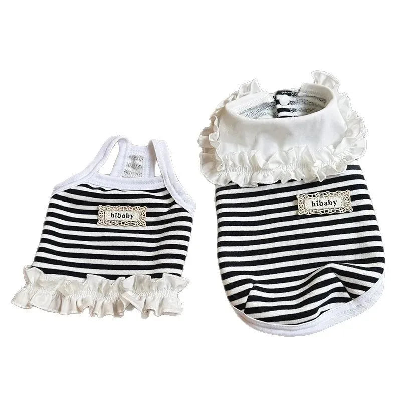 Pet Summer Clothes Pet Couple Striped Shirt Pet Tank Top Dog Cat Universal Knitted Teddy Shirt Puppy Clothing Dog Cooling Vest