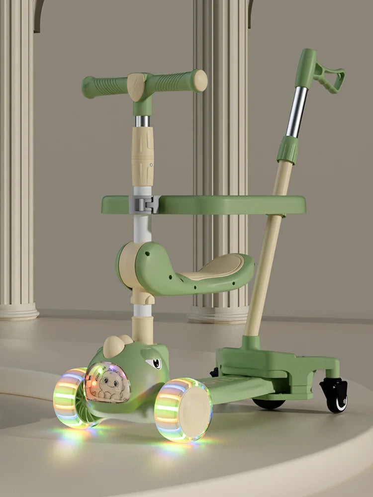 Kid Foot Scooter With Music And Folding Seat Flash Wheels Board Adjustable Height For 2-12 Years Children Cycling Kick Scooter