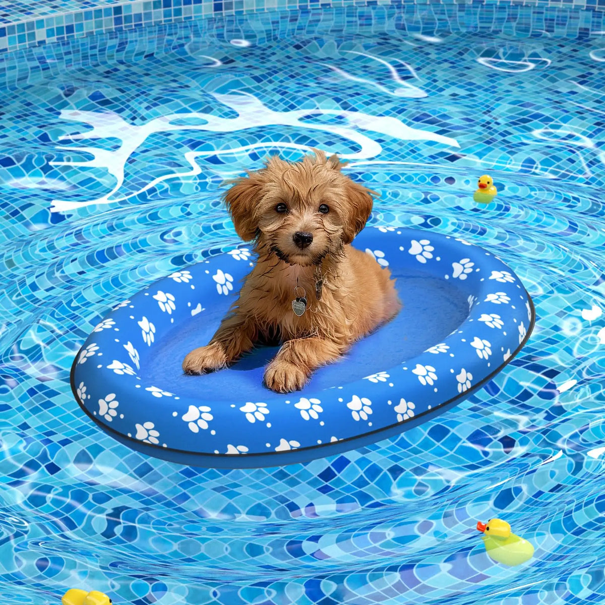 Summer Pet Dog Floating Raft, Inflatable Water Floating Pet Floating Row, Paw Print Swimming Floating, Suitable For Small Dogs