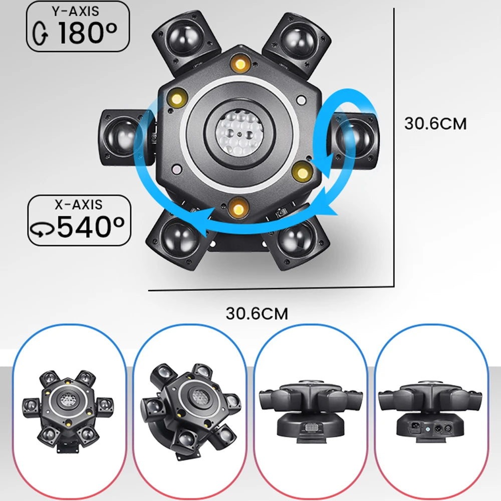 KEMAX Mini Beam 100W LED Mobile Head RGBW 6Arm Strobe Disco Party Light DMX DJ Accessories Nightclub Robot Stage Effect Light