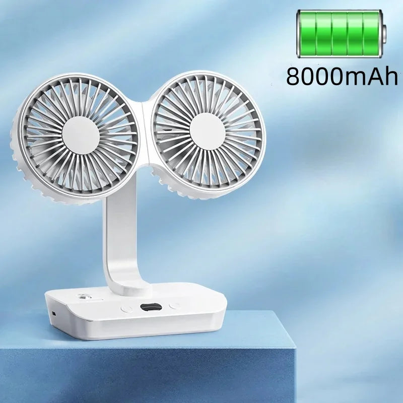 2024 New Multi-Function Double-Head Shaking Fan 4-Gears Adjustable High-Definition Digital Display Night Lights Portable Fan