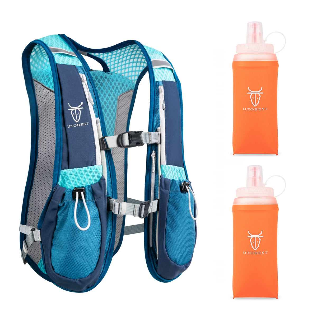 UTOBEST Running Hydration Vest 5L Lightweight Hydration Backpack with 2pcs 350ml Water Bottles for Bicycle Marathon Hiking