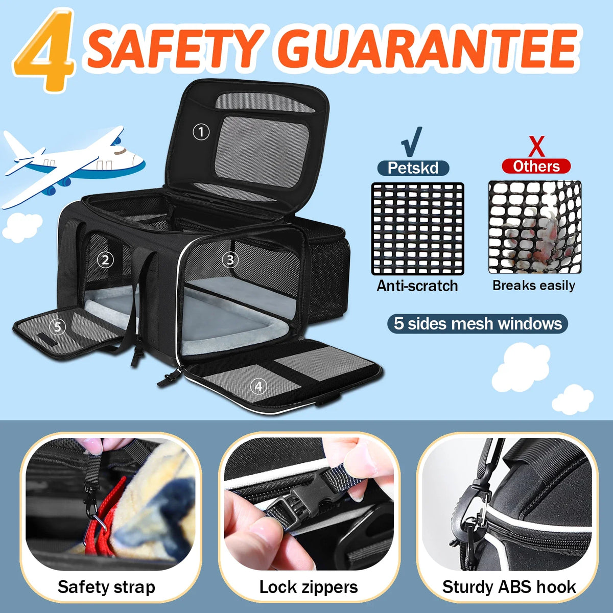 Airline Approved Pet Carrier- Expandable, DURABLE and with good VENTILATION