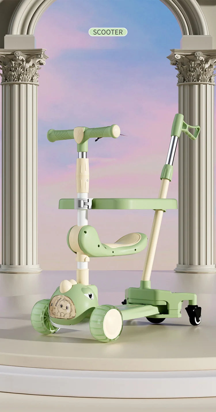 Kid Foot Scooter With Music And Folding Seat Flash Wheels Board Adjustable Height For 2-12 Years Children Cycling Kick Scooter