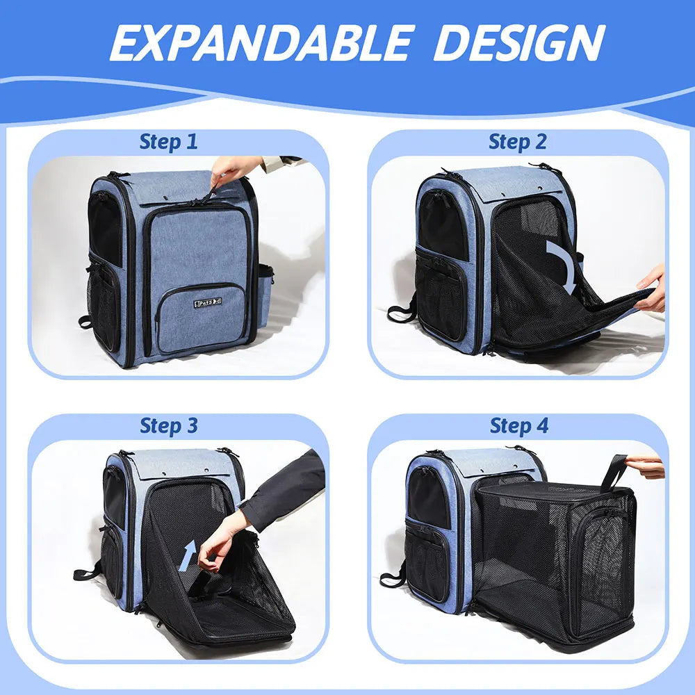 Expandable Foldable Pet Backpack - Ideal for Small Dogs and Cats, Spacious and Convenient with Zipper Closure